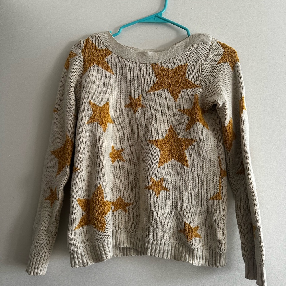Knitted Star Cream Colored Crew Neck Sweater